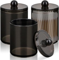 ZESTAW 3 ORGANIZERÓW NA WACIKI CZARNY POJEMNIK AKRYLOWY NA KOSMETYKI