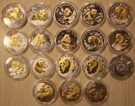 PANDA 1989 - DO 2006 CHINY, 18 NUMIZMATÓW PLATEROWANYCH, RARYTAS - UNIKAT