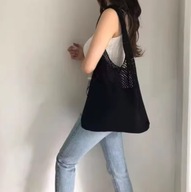 TORBA DAMSKA MŁODZIEŻOWA SZYDEŁKOWA CZARNA NA PLAŻĘ WAKACJE BOHO