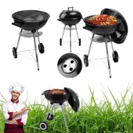 GRILL GRIL WĘGLOWY NA KÓŁKACH OKRĄGŁY OGRODOWY NA BRYKIET ZAMYKANY Z PÓŁKĄ