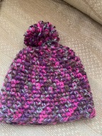 fiolet róż ciepła zimowa czapka z pomponem melanż hand made sportowa