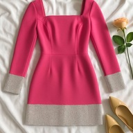 Sukienka różowa z długim rękawem i błyszczącymi wstawkami, r. M