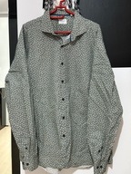 O Koszula Tailored szara zieleń subtelne kwiaty bawełna duża 2XL