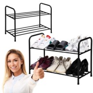 SZAFKA REGAŁ NA BUTY SZEROKA CZARNA METALOWA DO PRZEDPOKOJU 2 POZIOMOWA