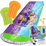 ŚLIZGAWKA WODNA 480CM PODWÓJNA ZJEŻDŻALNIA DLA DZIECI ŚLIZG WODNY + 2 DESKI
