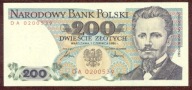200 zł. 1986 r. ser. DA UNC b. rzadka seria - PIĘKNY !!!