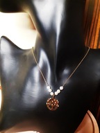 Naszyjnik Łańcuszek Złoty Drzewo Drzewko Perełki Cyrkonie Stal Chirurgiczna