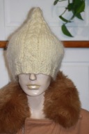 CZAPKA tatarska RĘKODZIEŁO MOHER ecru smietana
