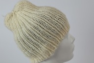 Wełniana czapka Eskimo-rękodzieło, S, ecru, ciepła, gruba