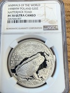 20 zł Ropucha paskówka 1998 Zwierzęta Świata NGC PF 70 MAX NOTA IDEAŁ