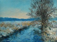 Zimowy" obraz olejny na płótnie 30x40cm , oryginał Garncarek Al,,,