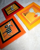 KOT + ZEBRA+ PTASZEK 3X UROCZY OBRAZ!! DEKORACYJNY POKÓJ DZIECIĘCY KOMPLET