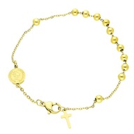 52390 Bransoletka złota stal chirurgiczna moneta krzyżyk kulki