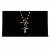 Naszyjnik Krzyż Ankh Srebrny Egipski Hieroglify Czarny Amulet