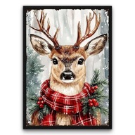 Plakat z ramą 50x70cm Renifer zimowy las natura dekoracja świąteczna