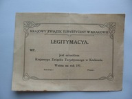 KRAKÓW KRAJOWY ZWIĄZEK TURYSTYCZNY W KRAKOWIE przedwojenna LEGITYMACJA