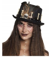 Cylinder Z Czaszką i Piórami / Kostium Strój Karnawałowy / Uniwersalny