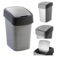 KOSZ NA ŚMIECI PLASTIKOWY 45L SREBRNY Z KLAPĄ SOLIDNY DO BIURA POD ZLEW