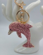 Błyszczący brelok różowy delfin –kryształki zawieszka do kluczy torebki