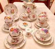 Meissen duży ( 8 osób ) zestaw herbacianowy-kawowy , pięknie zdobiony