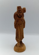 Stara drewniana figurka rzeźba - Pasterz z owieczką 16 cm