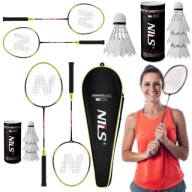 ZESTAW DO GRY W BADMINTONA 3X LOTKI PIÓRKOWE 2X RAKIET NILS TORBA POKROWIEC