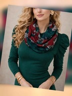 Delikatny kolorowy szal z wiskozy butelkowa zieleń i amarant