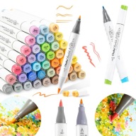 Ohuhu 48 Markerów z Podwójną Końcówką Cienką i Pędzelka na Bazie Alkoholu