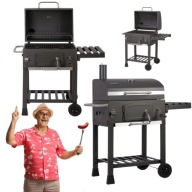GRILL WĘGLOWY ŻELIWNY DUŻY OGRODOWY Z KOMINEM RUSZT TERMOMETR 57 X 43CM