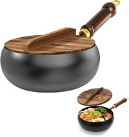 JAPOŃSKA PATELNIA ŻELIWNA Z DREWNIANĄ POKRYWKĄ NIEPRZYWIERAJĄCA 24 CM