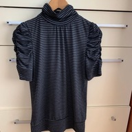 36 S Solar golf z krótkim rękawem w paski szaro czarne marszczony rękaw