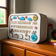 Drewniana Grawerowana Skarbonka Wykreślanka z Celem Oszczędzania