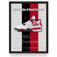 Plakat Jordan 4 "Red Cement"/Focus Line/ (Czarna/Biała Ramka)