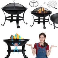 PALENISKO OGRODOWE Z UCHWYTAMI I POKRYWĄ DUŻE SOLIDNE STALOWE OGNISKO GRILL