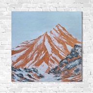 Obraz na płótnie ręcznie malowany strukruralny ze złotem Góry 30x30