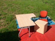 Biurko narożne w kolorze jesion 160 x 120 z kontenerkiem i szafką