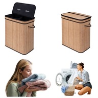 DUŻY KOSZ NA PRANIE BIELIZNĘ BAMBUSOWY SKŁADANY POJEMNY DWUKOMOROWY