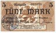 Banknot zastepczy miasta DIRSCHAU - TCZEW - 5 Mark - 1918