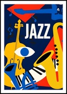 A2 PLAKAT MUZYCZNY MUZYKA JAZZ SAKSOFON WIOLONCZELA TRĄBKA GITARA BAS