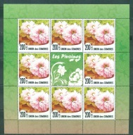 KWIATY-piwonie. UNION COMORES. Mi ark.A**2010r.