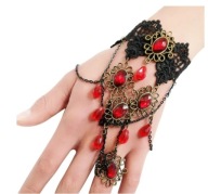 BRANSOLETKA rockowa gotycka koronka vintage B100 choker czerwone kamienie
