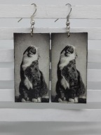 Kolczyki Koci śmiech decoupage prostokąty kot grafika Handmade