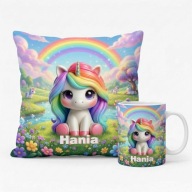 Poduszka i kubek z jednorożcem, z imieniem, personalizacja