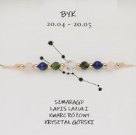 Bransoletka Znak Zodiaku BYK Szmaragd, Lapis Lazuli, Kwarc różowy