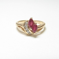 ZŁOTY PIERŚCIONEK - RUBINY I BRYLANTY