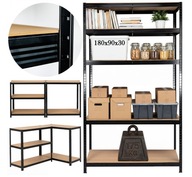 REGAŁ MAGAZYNOWY METALOWY 180X90X30 175KG DREWNIANY BEZ ŚRUB 5 PÓŁKI GARAŻ