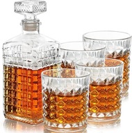 ELEGANCKI ZESTAW OZDOBNY SZKOLANY DO WHISKY BRANDY KARAFKA 4 SZKLANKI