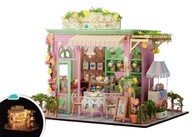 Puzzle 3D Domek Składany Drewniany DIY Światło LED Cukiernia Makaroniki
