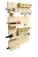 Drewniany stojak / wieszak na wino z półką – naturalny design