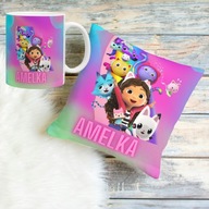 Poduszka i kubek z imieniem pomysł na prezent Koci domek